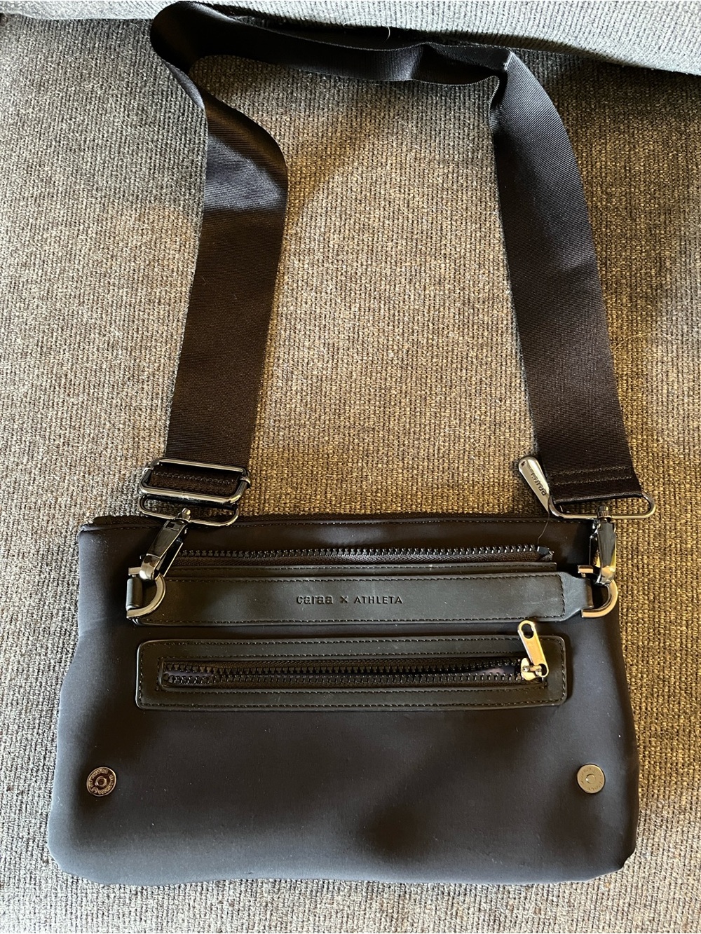 Athleta Black Crossbody Messenger Bag with Front Zips